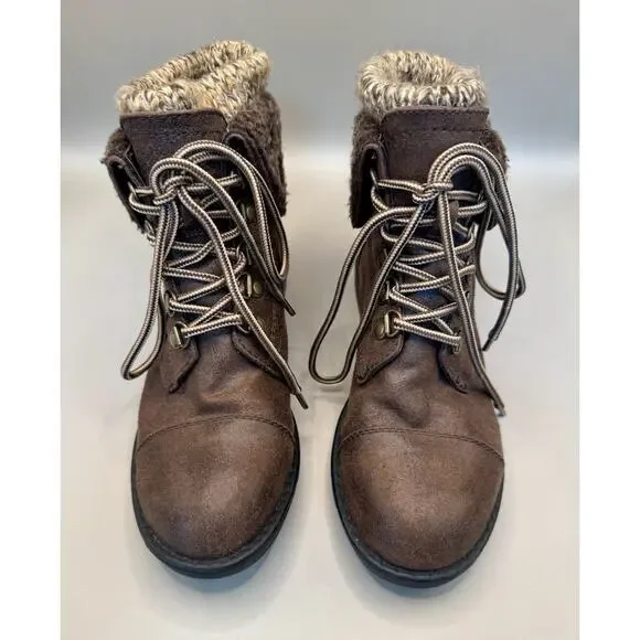 Cliffs by White Mountain Brown Fold Over Knit Cuff Boots Women’s 6M Lace Up - Picture 12 of 12